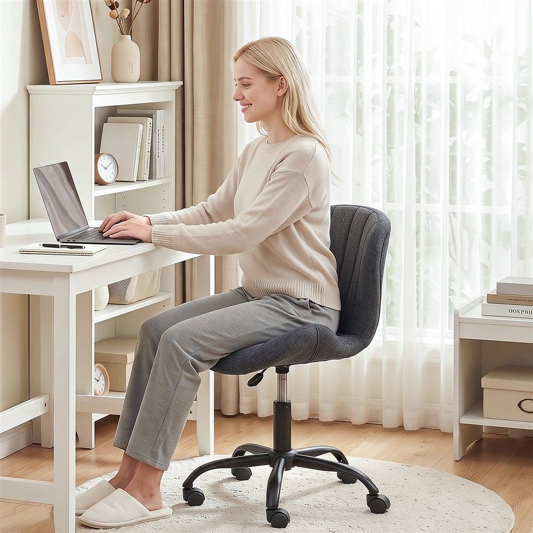 White Smoke Artiss Ergonomic Office Chair Armless Height Adjustable Computer Desk Chair Fabric Dark Grey Furniture > Office > Office & Desk Chairs