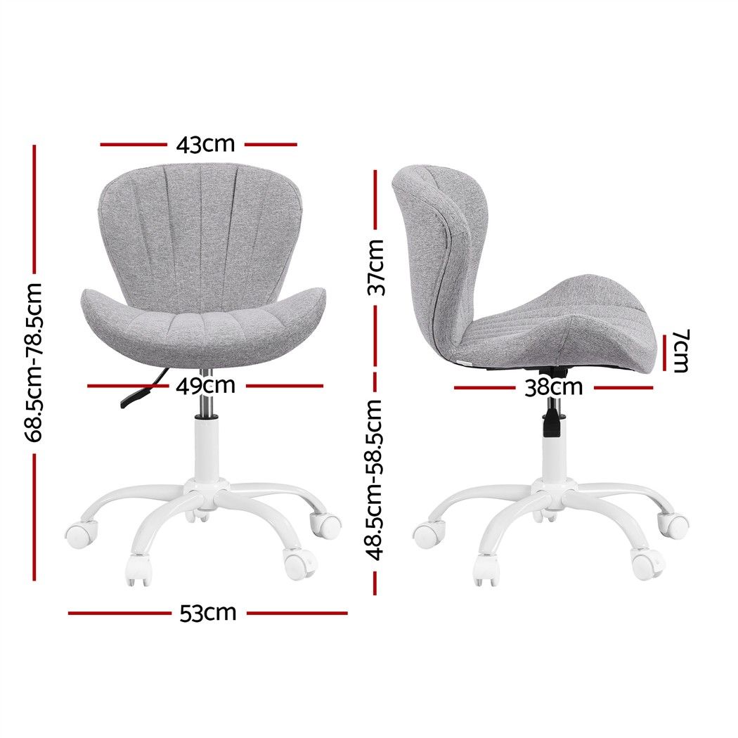 White Smoke Artiss Ergonomic Office Chair Armless Height Adjustable Computer Desk Chair Fabric Light Grey Furniture > Office > Office & Desk Chairs