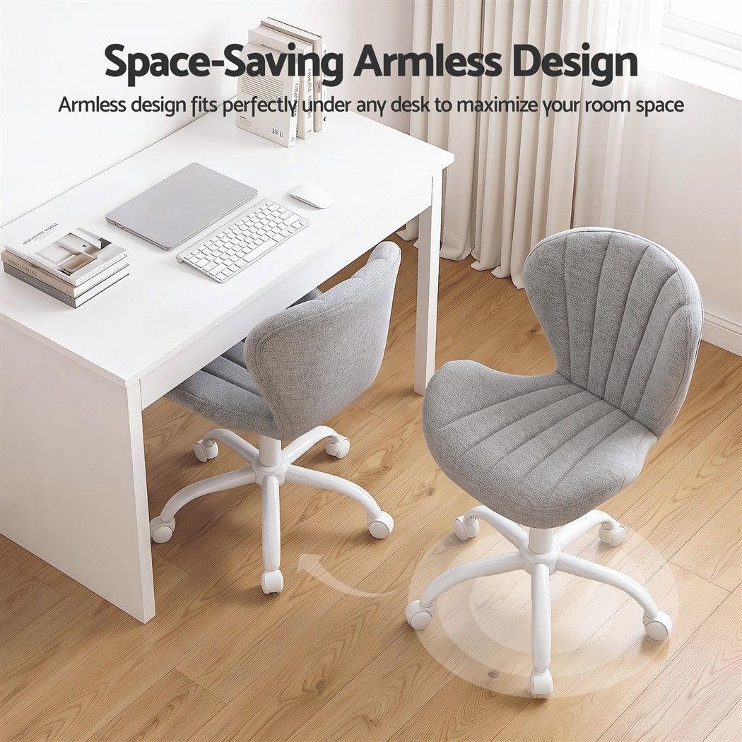 White Smoke Artiss Ergonomic Office Chair Armless Height Adjustable Computer Desk Chair Fabric Light Grey Furniture > Office > Office & Desk Chairs