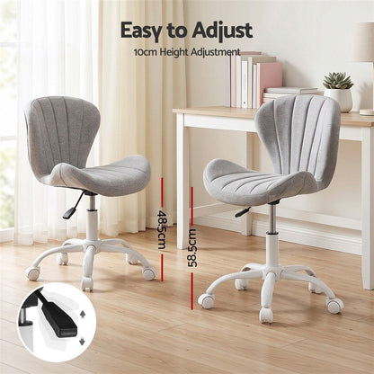 White Smoke Artiss Ergonomic Office Chair Armless Height Adjustable Computer Desk Chair Fabric Light Grey Furniture > Office > Office & Desk Chairs