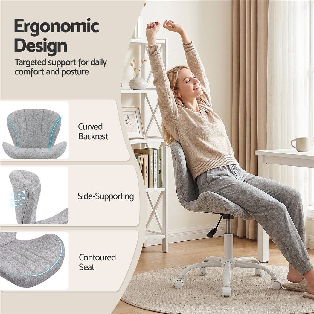 Light Gray Artiss Ergonomic Office Chair Armless Height Adjustable Computer Desk Chair Fabric Light Grey Furniture > Office > Office & Desk Chairs