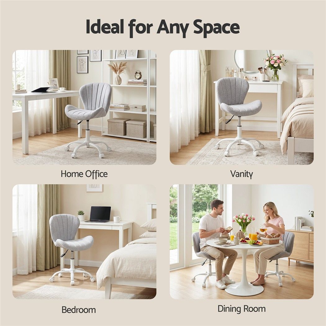 Light Gray Artiss Ergonomic Office Chair Armless Height Adjustable Computer Desk Chair Fabric Light Grey Furniture > Office > Office & Desk Chairs