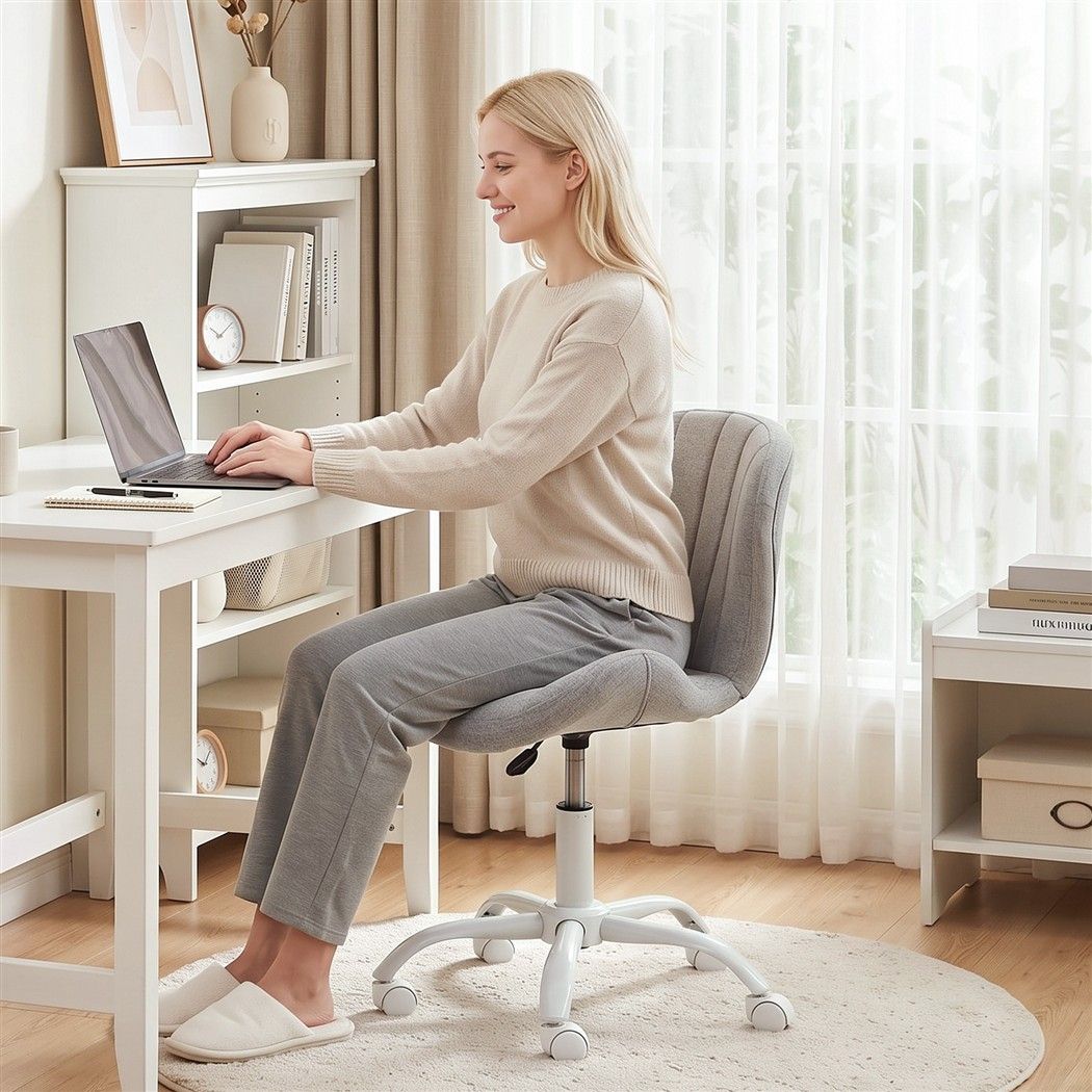 Lavender Artiss Ergonomic Office Chair Armless Height Adjustable Computer Desk Chair Fabric Light Grey Furniture > Office > Office & Desk Chairs