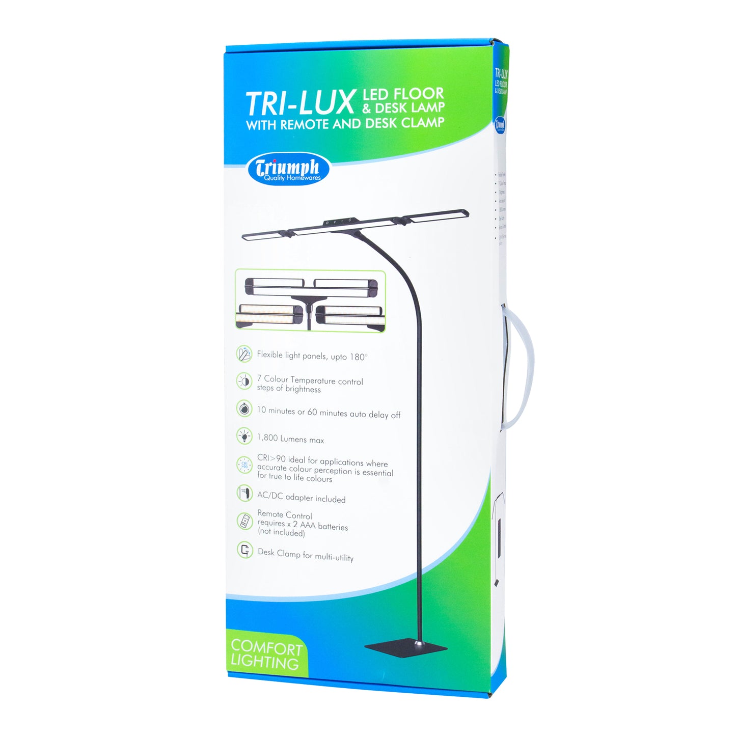 White Smoke Triumph LED Tri-Lux Floor & Desk Lamp, Black Lighting