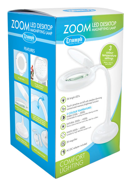 White Smoke Triumph Zoom Desktop Magnifying Lamp, White Lighting