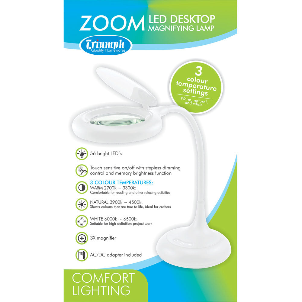 White Smoke Triumph Zoom Desktop Magnifying Lamp, White Lighting
