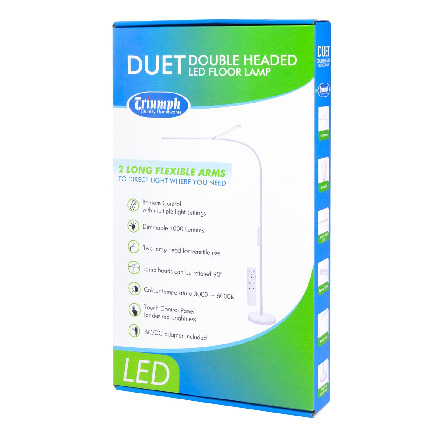 White Smoke Triumph Duet LED Floor Lamp, White Lighting