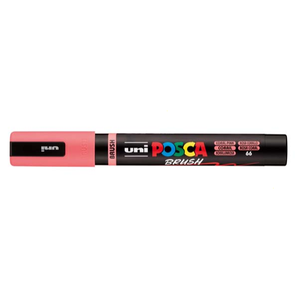 White Smoke POSCA PC5BR Brush Tip Paint Markers, Coral Pink Paint Markers