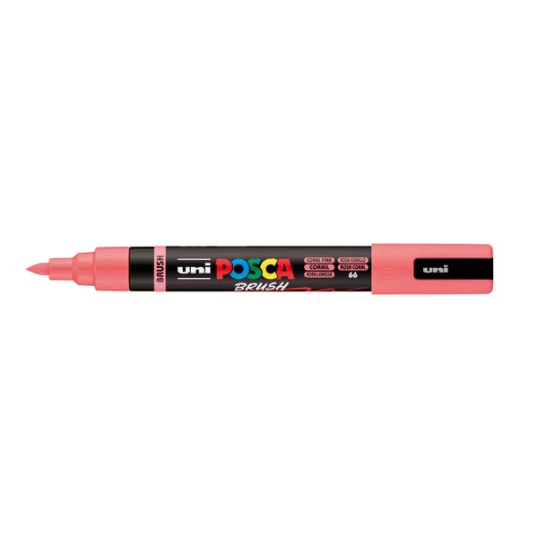 White Smoke POSCA PC5BR Brush Tip Paint Markers, Coral Pink Paint Markers