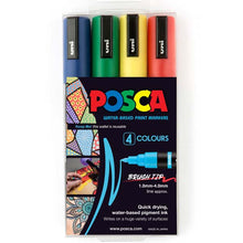 Black POSCA PC5BR Brush Tip Paint Markers, Assorted Colours, 4Pk Paint Markers