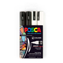 White Smoke POSCA PC5BR Brush Tip Paint Markers, Black/White, 4Pk Paint Markers