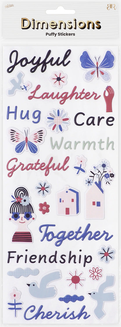 White Smoke Dimensions Blue Belle Puffy Stickers, Phrase Paper Craft