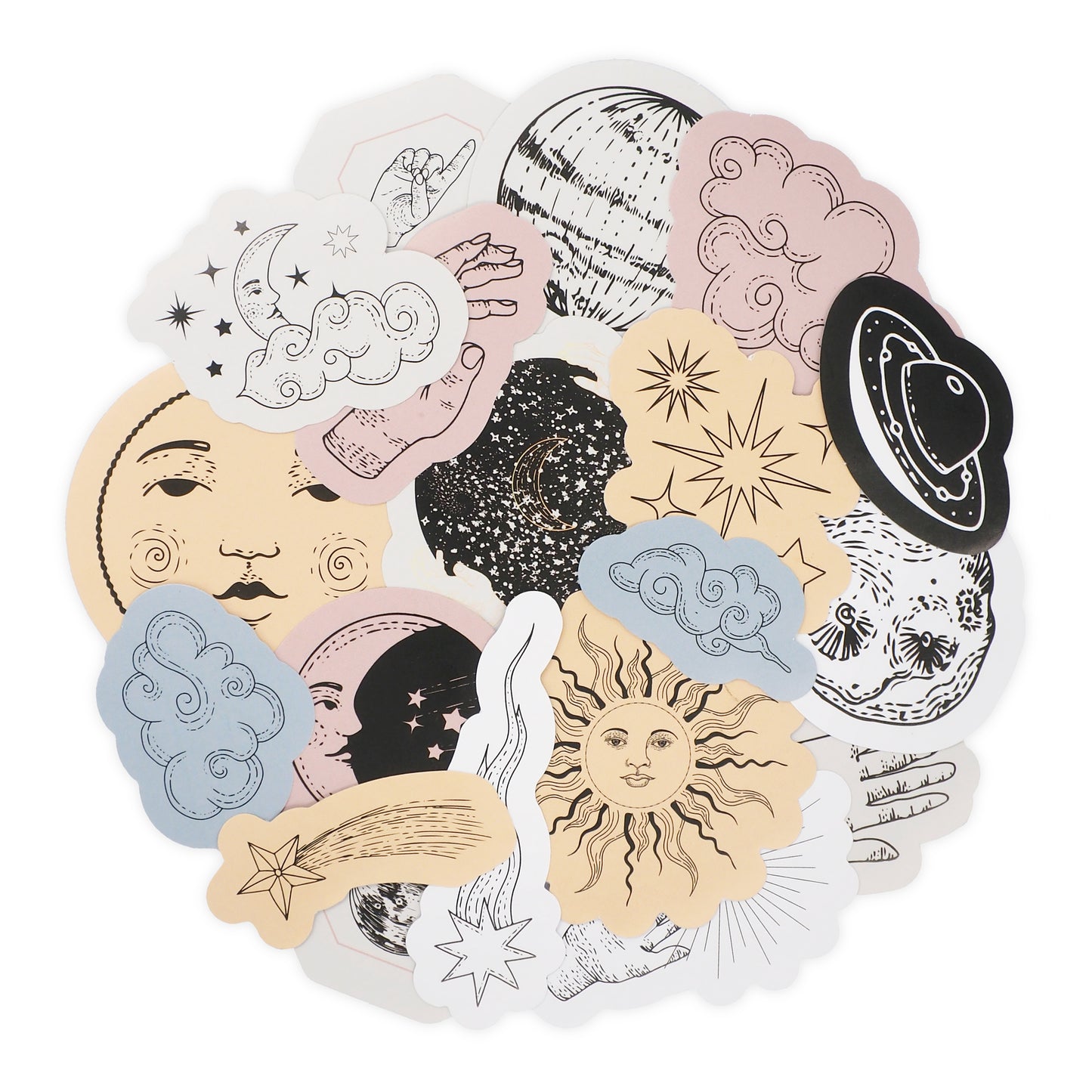 White Smoke Deco Moon Die Cut Sticker Pack 20Pcs Paper Craft