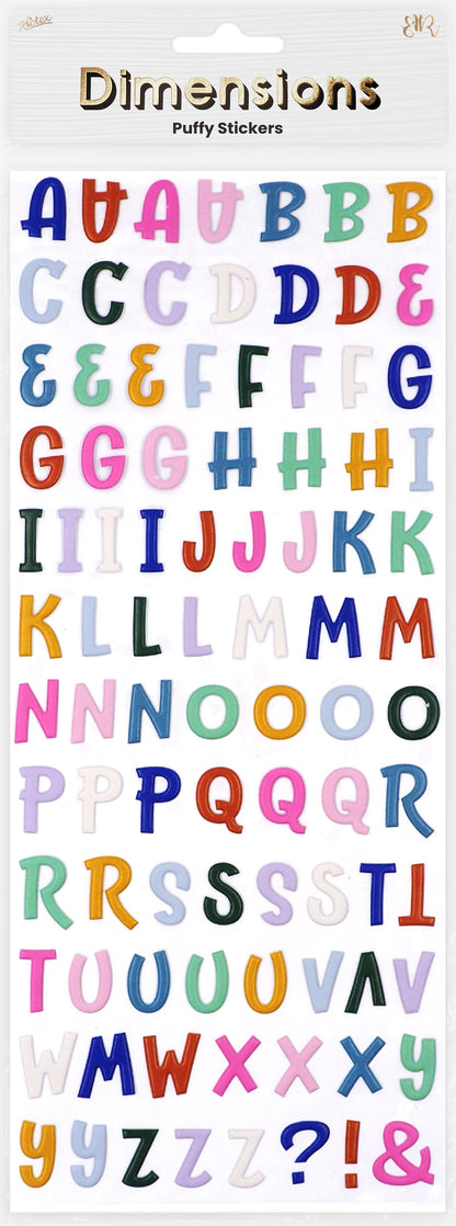 White Smoke Dimensions Party Anmal Puffy Stickers,  Script Alpha Paper Craft