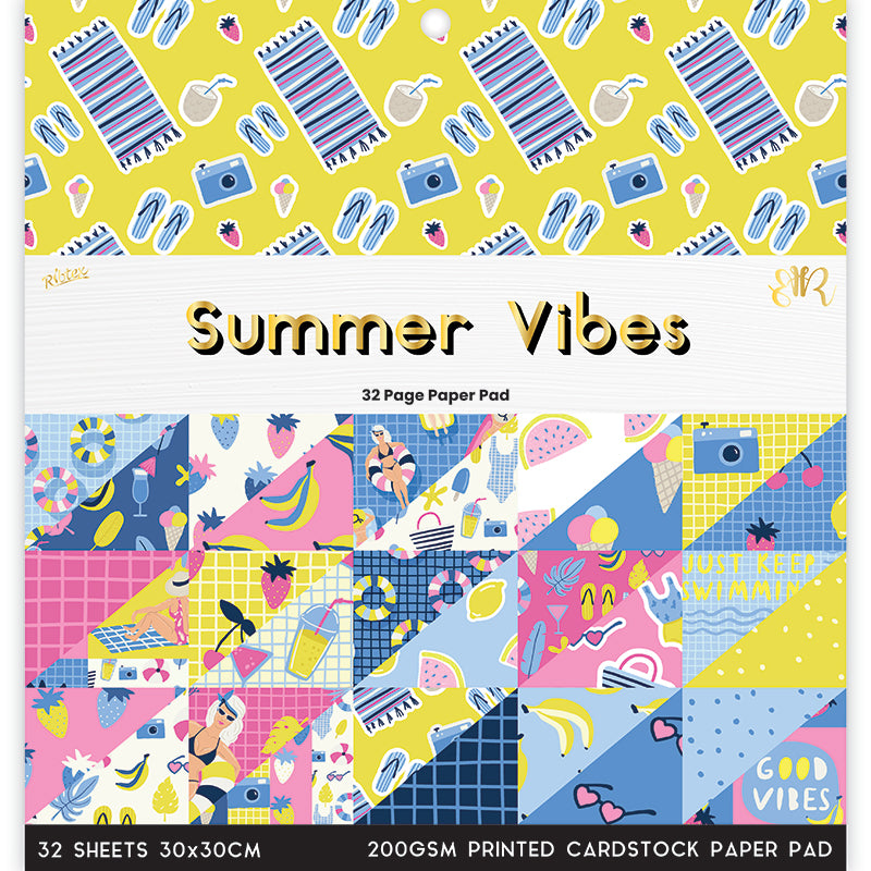 White Smoke Summer Vibes 32 Page 12X12 Paper Pad Stencils and Templates