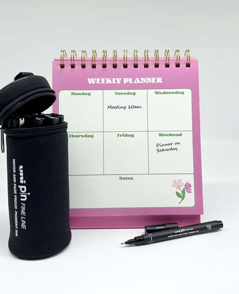 White Smoke UNI PIN Fineliner with BONUS Pencil Case, Assorted Colours, Pk15 Pens and Markers
