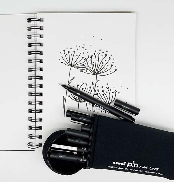 Lavender UNI PIN Fineliner with BONUS Pencil Case, Assorted Colours, Pk15 Pens and Markers