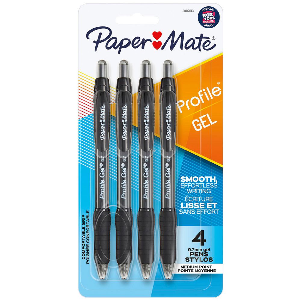 White Smoke Papermate Profile Retractable Gel Pen 0.7mm, Black - 4 Pack Gel Pens