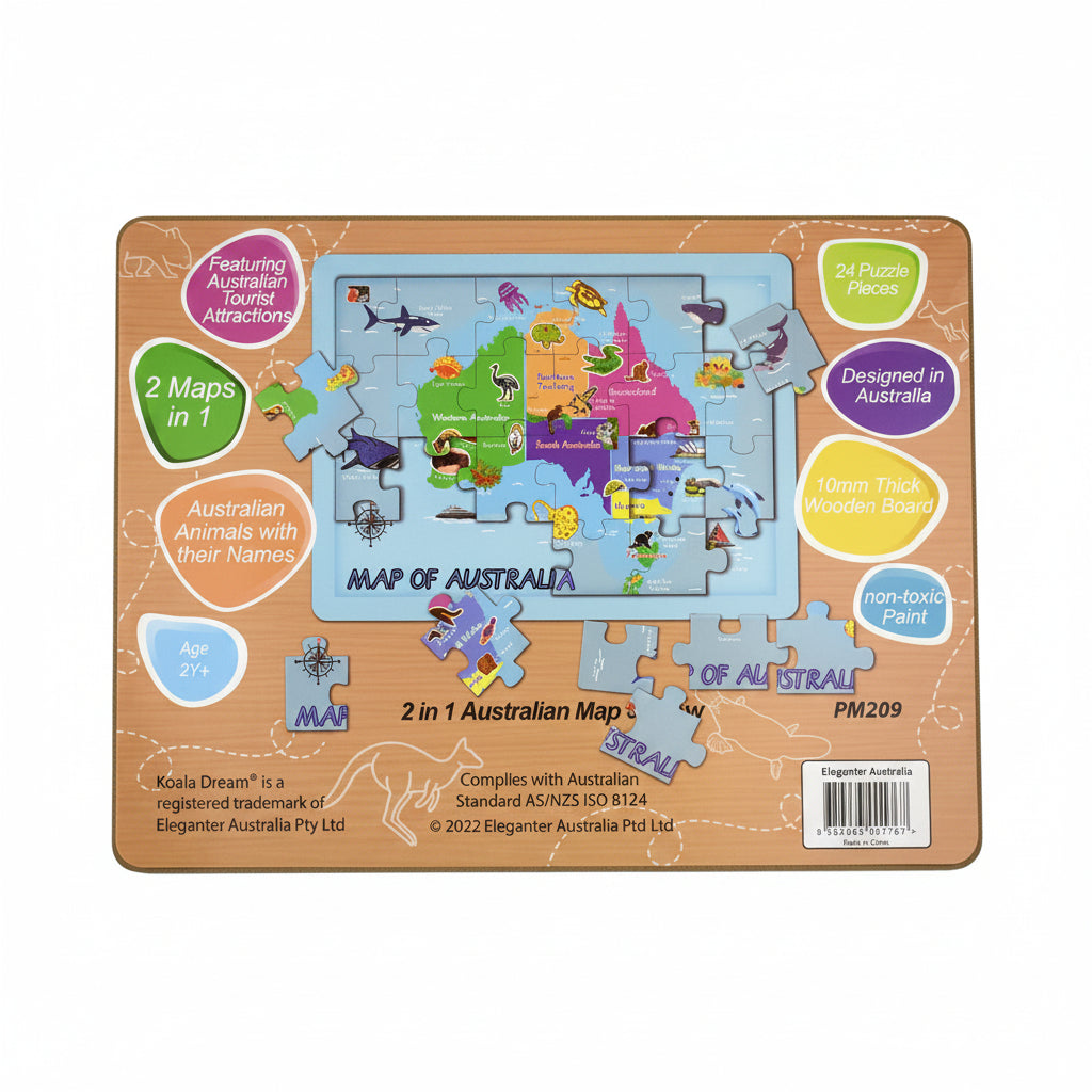 2-in-1 Australia jigsaw puzzle box, 24 pieces, map of Australia design