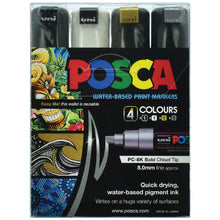 Black Posca PC8K Paint Markers, Black, White, Gold, Silver, 4Pk Painting