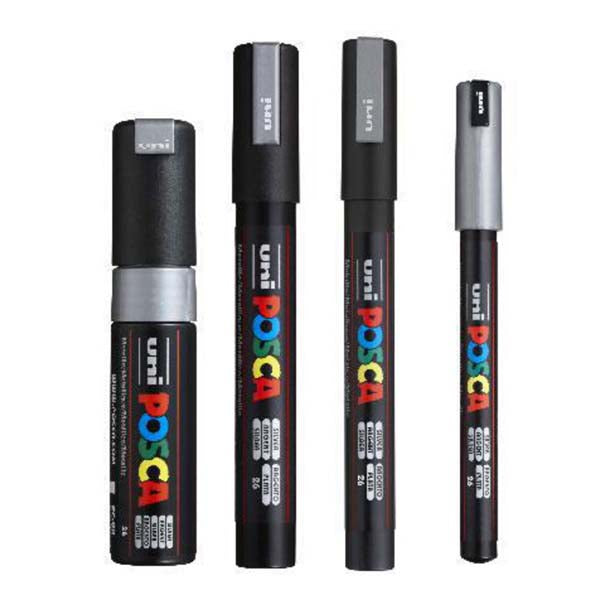 White Smoke Posca Paint Markers, Assorted Nib Sizes, Silver, 4Pk Paint Markers