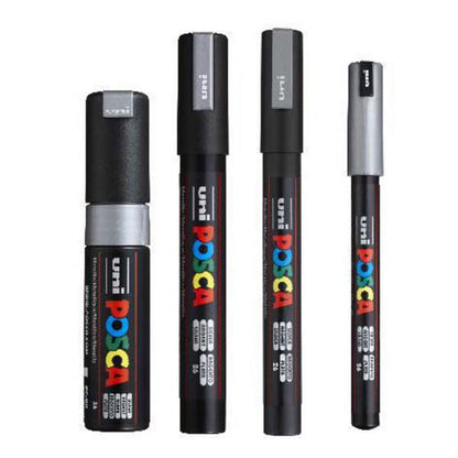 White Smoke Posca Paint Markers, Assorted Nib Sizes, Silver, 4Pk Paint Markers