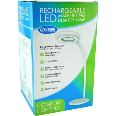 White Smoke Triumph LED Rechargeable Magnifying Desk Lamp, White Lighting