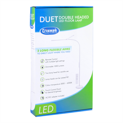 White Smoke Triumph Duet LED Floor Lamp, White Lighting