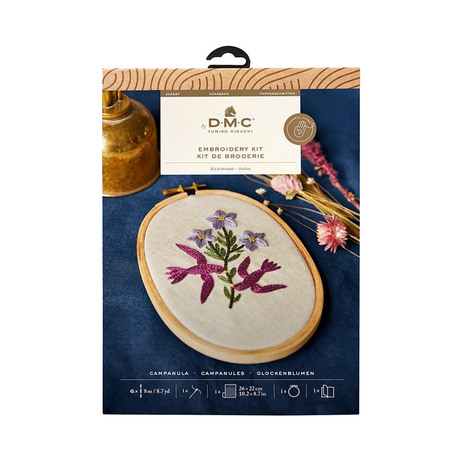 White Smoke DMC Designer Embroidery Kit - Yumiko Campanula, 11x14.5cm Embroidery