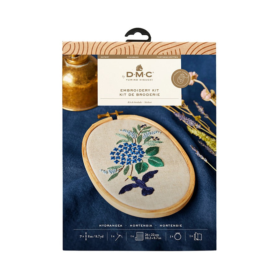 White Smoke DMC Designer Embroidery Kit - Yumiko Hydrangea, 10x14.5cm Embroidery