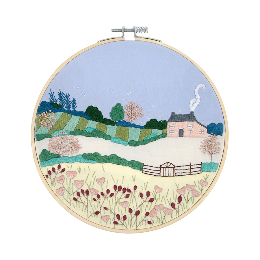 White Smoke DMC Designer Embroidery Kit - Georgie Spring Landscape, 17.6x13.8cm Embroidery
