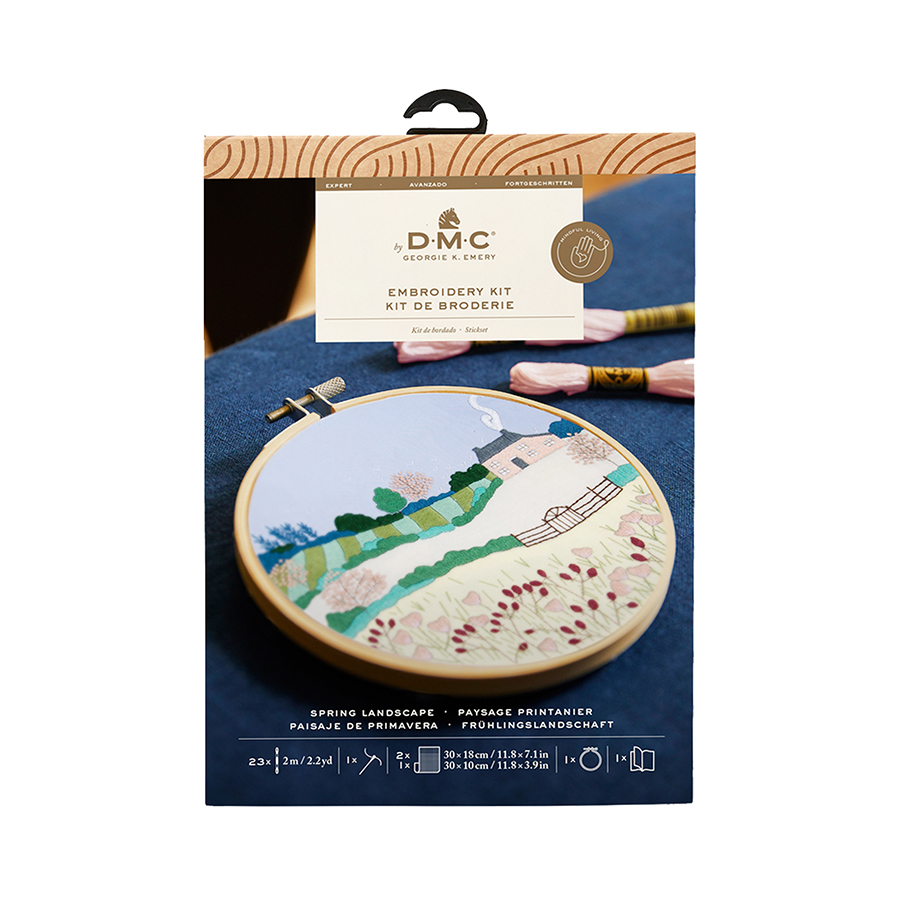 Black DMC Designer Embroidery Kit - Georgie Spring Landscape, 17.6x13.8cm Embroidery
