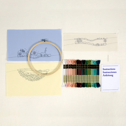 Light Steel Blue DMC Designer Embroidery Kit - Georgie Spring Landscape, 17.6x13.8cm Embroidery
