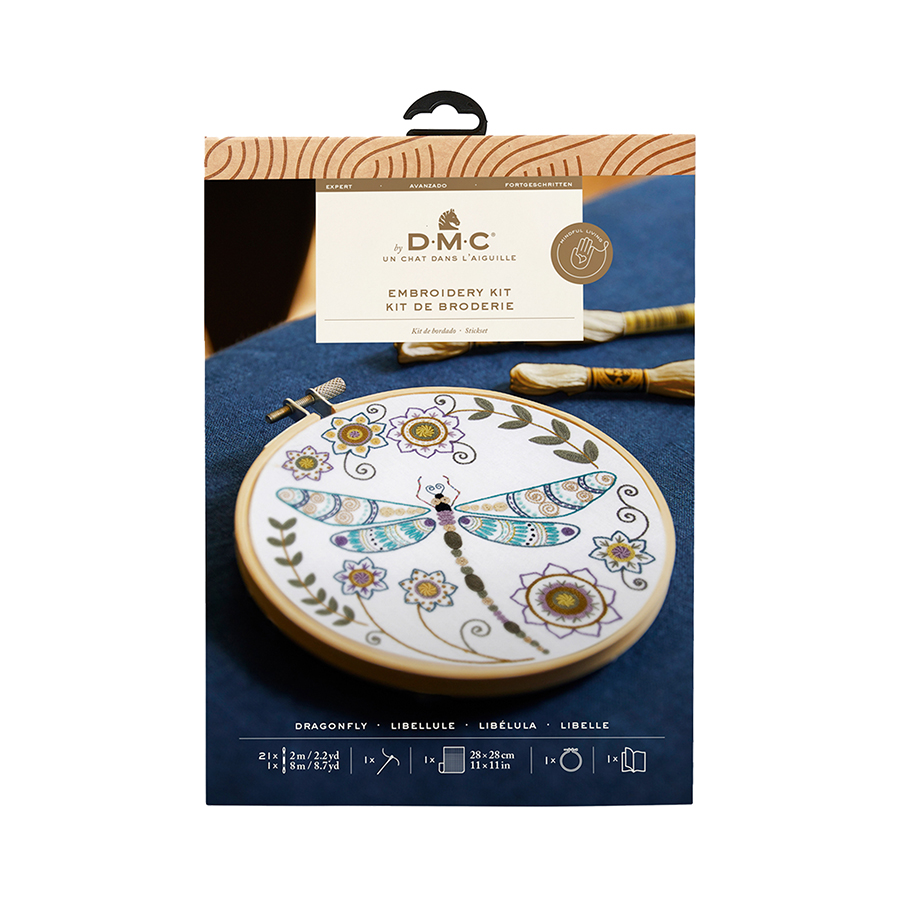Black DMC Designer Embroidery Kit - La Chat Dragonfly, 17.6x17.6cm Embroidery