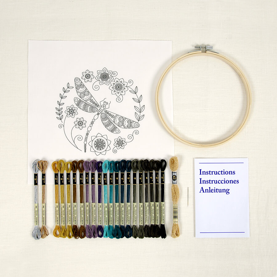 Seashell DMC Designer Embroidery Kit - La Chat Dragonfly, 17.6x17.6cm Embroidery