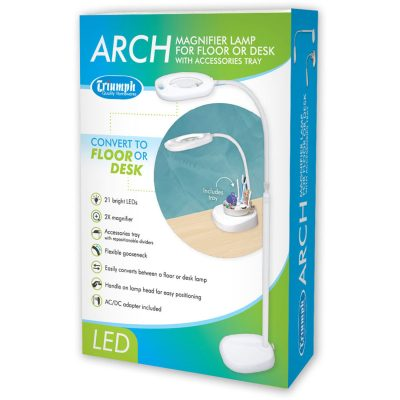 White Smoke Triumph Arch LED Magnifier Floor or Desk Lamp, White Lighting