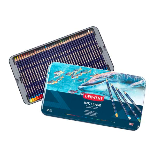 White Smoke Derwent Inktense Pencils, Tin 36 Pencils
