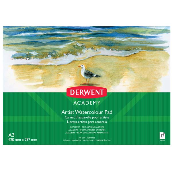Sea Green Derwent Academy Watercolour Pad, A3, Landscape, 300gsm, 12sht Pads