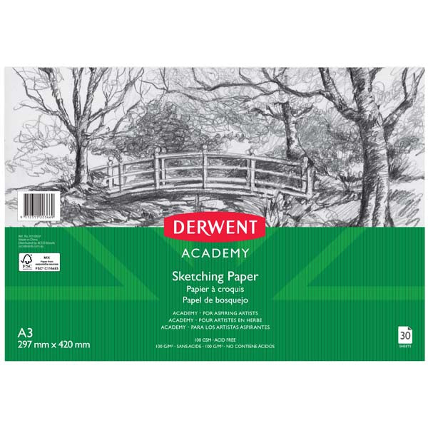 Sea Green Derwent Academy Sketch Paper, A3, Landscape, 100gsm, 30sht Pads
