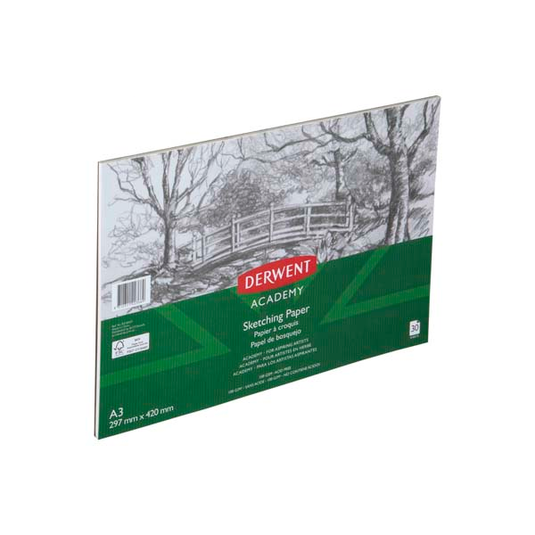 White Smoke Derwent Academy Sketch Paper, A3, Landscape, 100gsm, 30sht Pads