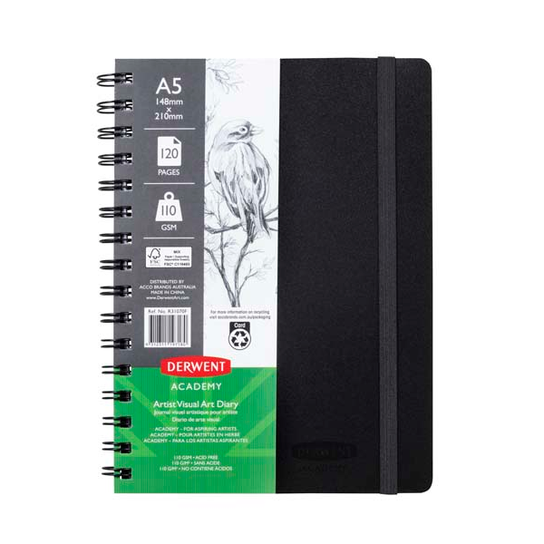 White Smoke Derwent Academy Visual Art Diary, A5, Portrait, 110gsm, 120pg Pads
