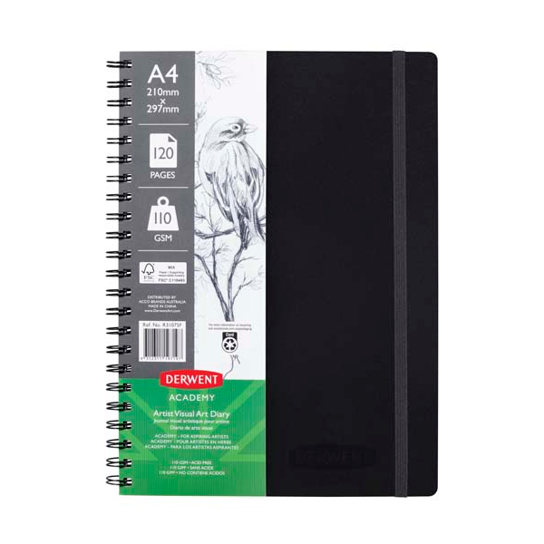 White Smoke Derwent Academy Visual Art Diary, A4, Portrait, 110gsm, 120pg Pads