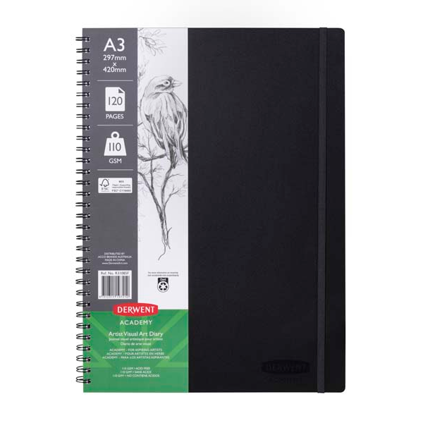 White Smoke Derwent Academy Visual Art Diary, A3, Portrait,110gsm,  120pg Pads