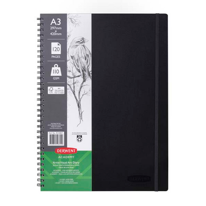 White Smoke Derwent Academy Visual Art Diary, A3, Portrait,110gsm,  120pg Pads