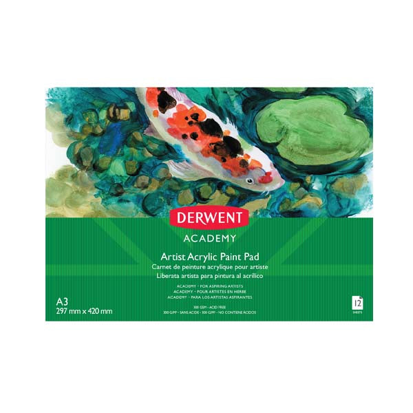 Sea Green Derwent Academy Acrylic Pad. A3, Landscape, 300gsm, 12sht Pads