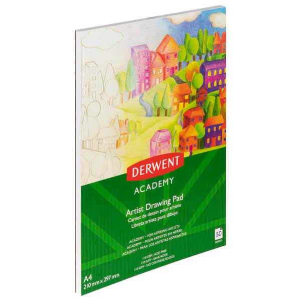 White Smoke Derwent Academy Drawing Pad, A4, Portrait, 110gsm, 50 sheet Pads