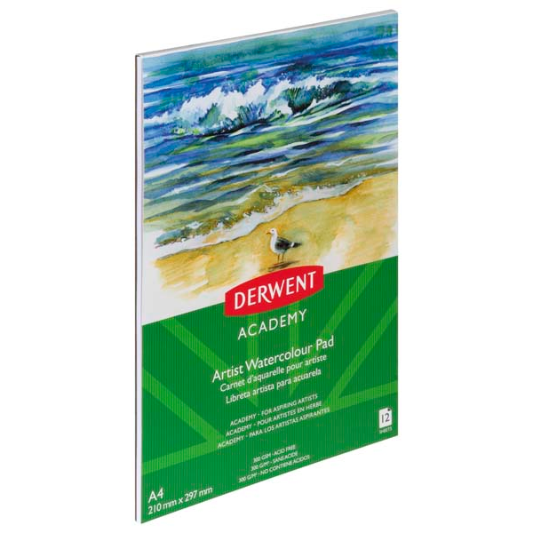 White Smoke Derwent Academy Watercolour Pad, A4, Portrait, 300gsm, 12sht Pads