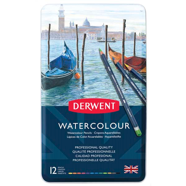 White Smoke Derwent Watercolour Pencils, Tin 12 Pencils