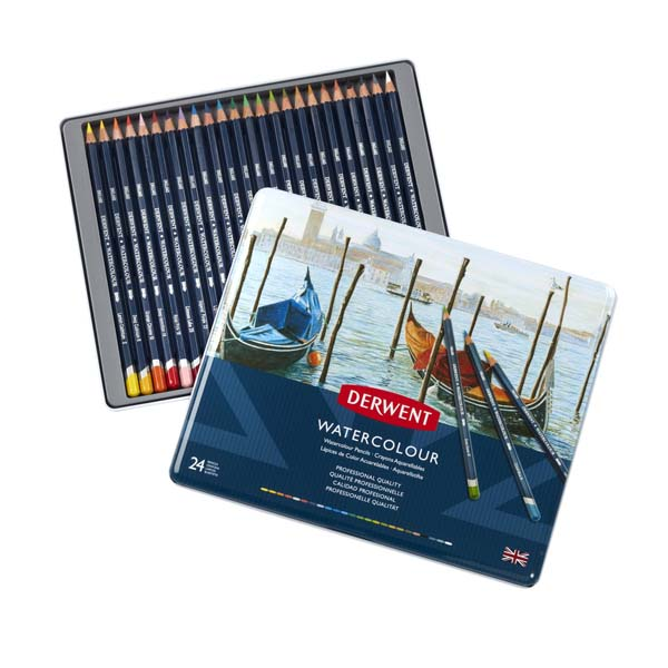 White Smoke Derwent Watercolour Pencils Tin 24 Pencils