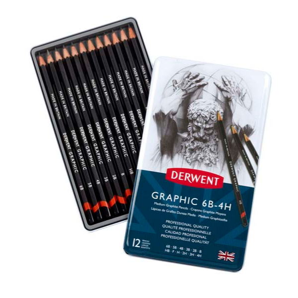 White Smoke Derwent Graphic Pencils, Medium, Tin 12 Pencils